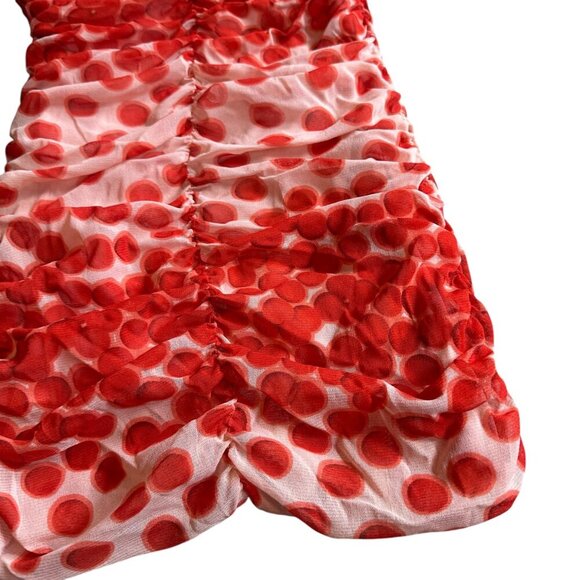 Vertigo Polka Dot Mesh Smocked Dress V-Neck Sleeveless Red Stretch Size Medium - Picture 4 of 12